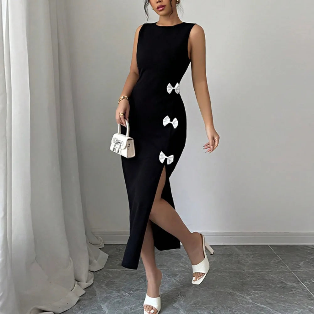 Roupas Femininas 2025 Primavera e Verão Temperamento Slim Fit Vestido Bow Vest Saia