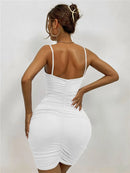 Fairyshely Sexy Ruffle Deep V Short Club Dress Senhoras 2024 Verão Azul Bodycon Vestidos Festa de Noite Mini Vestido Apertado