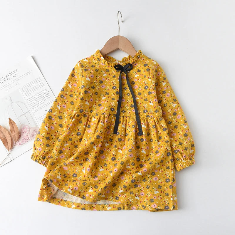 Urso Líder Novo Outono Meninas Vestido Primavera Crianças Princesa Vestido Casual Trajes Florais Crianças Roupas Flores Vestidos 2-8 Anos