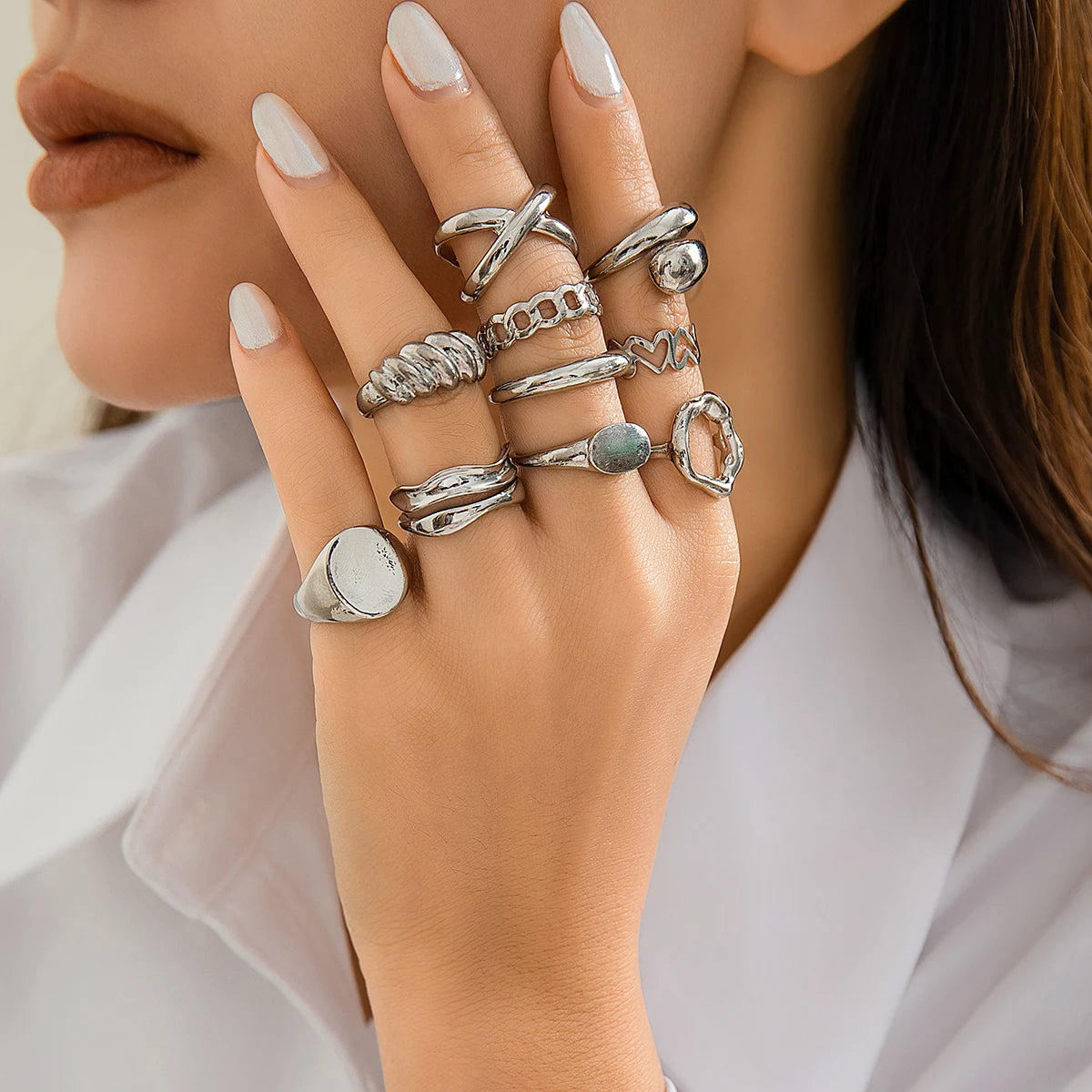 Lacteo Trendy Geometric Cuff Rings Set para Mulheres Metal Ajustável No Dedo Anel Senhoras Moda Declaração Jóias Festa Novo