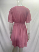 Vestidos de festa casuais de verão Sexy com decote em V Alça cruzada Mini saia com babados Hem Vestido de chiffon Moda feminina feminina Vestido branco preto