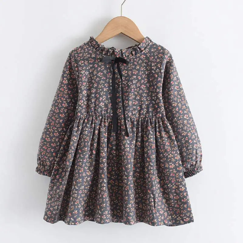 Urso Líder Novo Outono Meninas Vestido Primavera Crianças Princesa Vestido Casual Trajes Florais Crianças Roupas Flores Vestidos 2-8 Anos