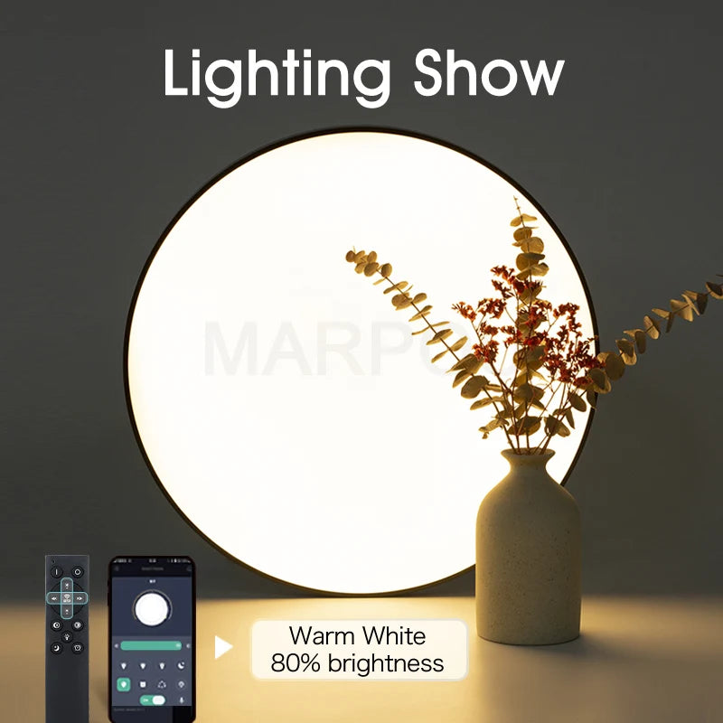 MARPOU Lâmpada de teto inteligente lâmpada led para luzes de teto de quarto com controle remoto Luzes led reguláveis para sala de estar