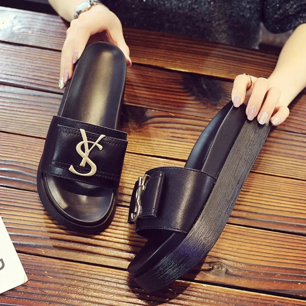 Chinelos Sapatos de Verão Mulheres Plataforma Design Slides Letras Da Moda Senhoras Sapatos Chinelo Casual Fora Antiderrapante Chinelos Sandálias