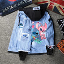 Lilo&stitch Hip Hop Jaquetas Jeans com Capuz para Homens Roupas Femininas Outono Inverno Jaqueta Masculina Patchwork Jaqueta Jeans Streetwear Roupas