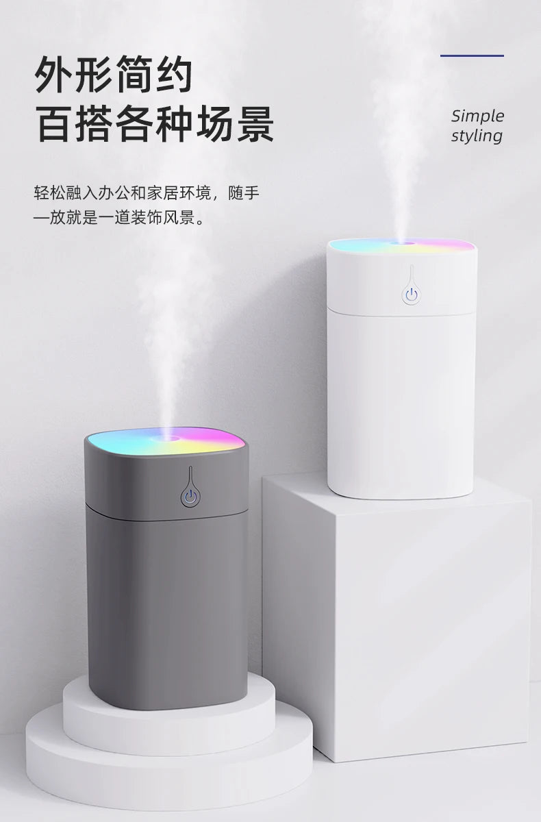 Umidificador de Ar USB Mini 400ml Difusor de Óleo Essencial Aromático para Casa e Carro Difusor Ultrassônico Silencioso com Névoa e Lâmpada LED Colorida
