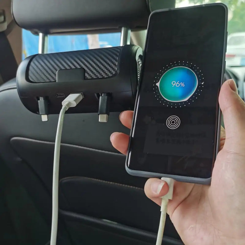 Carregador de Encosto de Cabeça Retrátil Multifuncional para Traseira do Carro 4 em 1 Adaptador Rápido 65W para Notebook/Telefone/iPad Q7C9