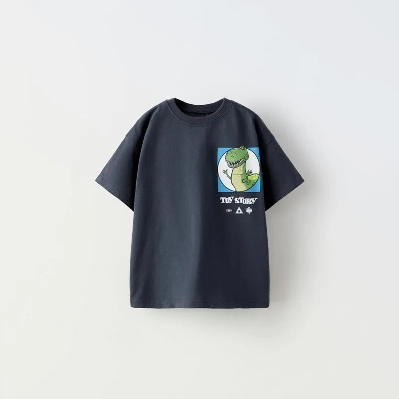 Meninos Dos Desenhos Animados Roupas Da Moda Nova Impressão De Manga Curta Tops Traje De Verão Em Torno Do Pescoço Bonito Camisa De Assentamento Crianças Casual Esportes Tees