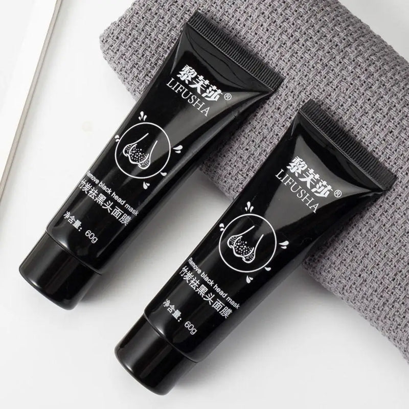 Máscara Facial de Lama com Carvão Vegetal de Bambu 60g, Carbono Ativo, Limpeza Profunda, Purificante, Remove Cravos, Removedor de Cravos de Morango