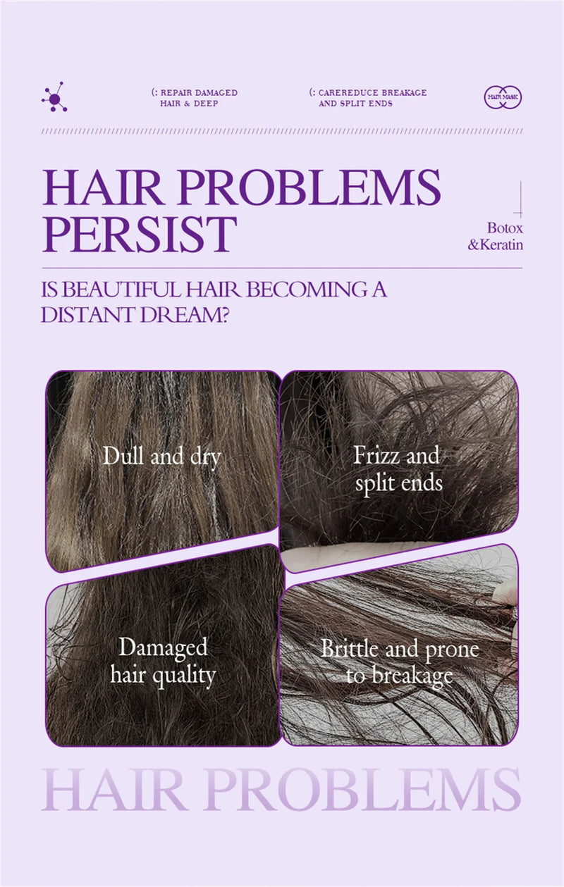 Máscara Capilar de Queratina Mágica Reparação em 5 Segundos Cabelos Danificados e Frisados Suaves, Lisos e Brilhantes Nutrição Hidratação Profunda Cuidado Capilar Nutritivo