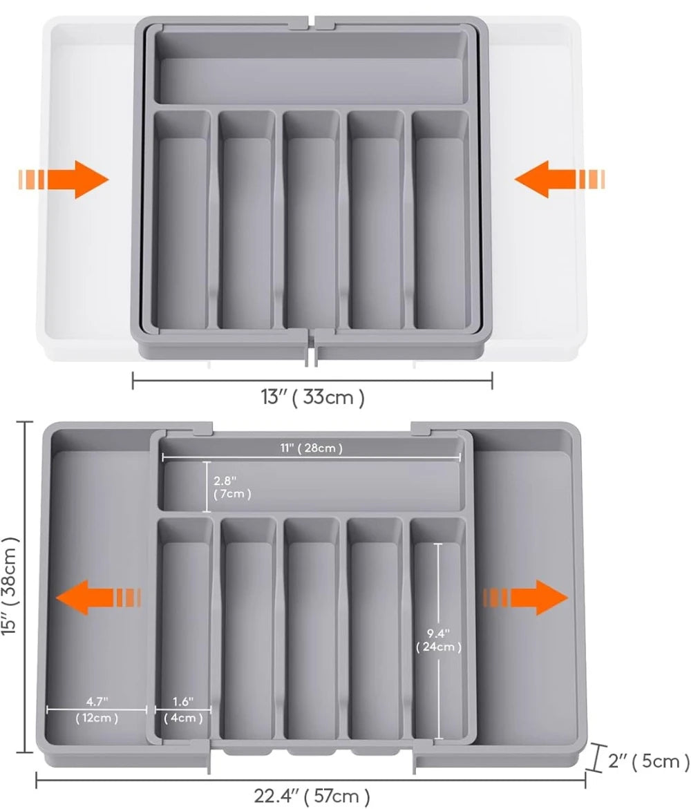 Organizador de talheres de plástico ajustável Colheres Garfos Facas Porta-talheres Bandeja de utensílios expansível Utensílios de cozinha para garfos