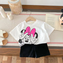 Verão Minnie Disney impresso T-shirt casual fashion set meninas bebê manga curta sportswear bonito Tshirts para crianças slim fit set