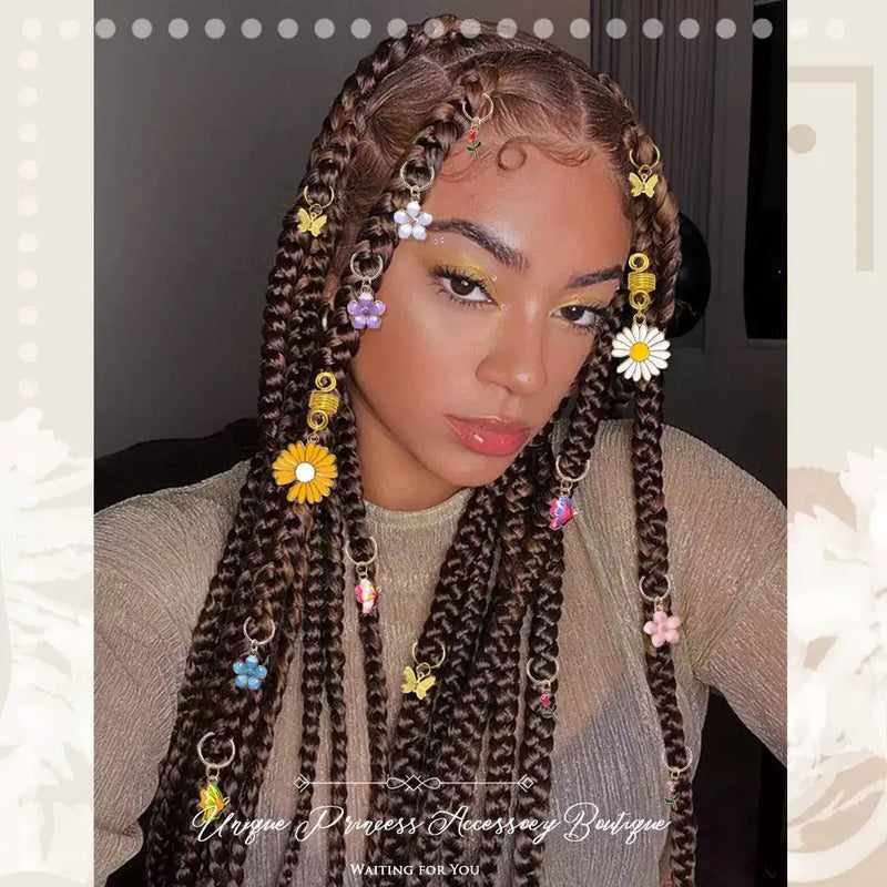 Conjunto de 24 peças de acessórios de cabelo com flores e borboletas, presilha de cabelo e anel de cabelo, flores coloridas, borboletas deslumbrantes