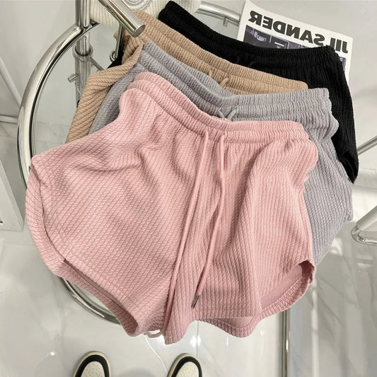 Rosa Malha Casual Trunks Mulheres Cintura Alta Perna Larga Emagrecimento Branco Cintura Elástica Corrida Fitness Leggings