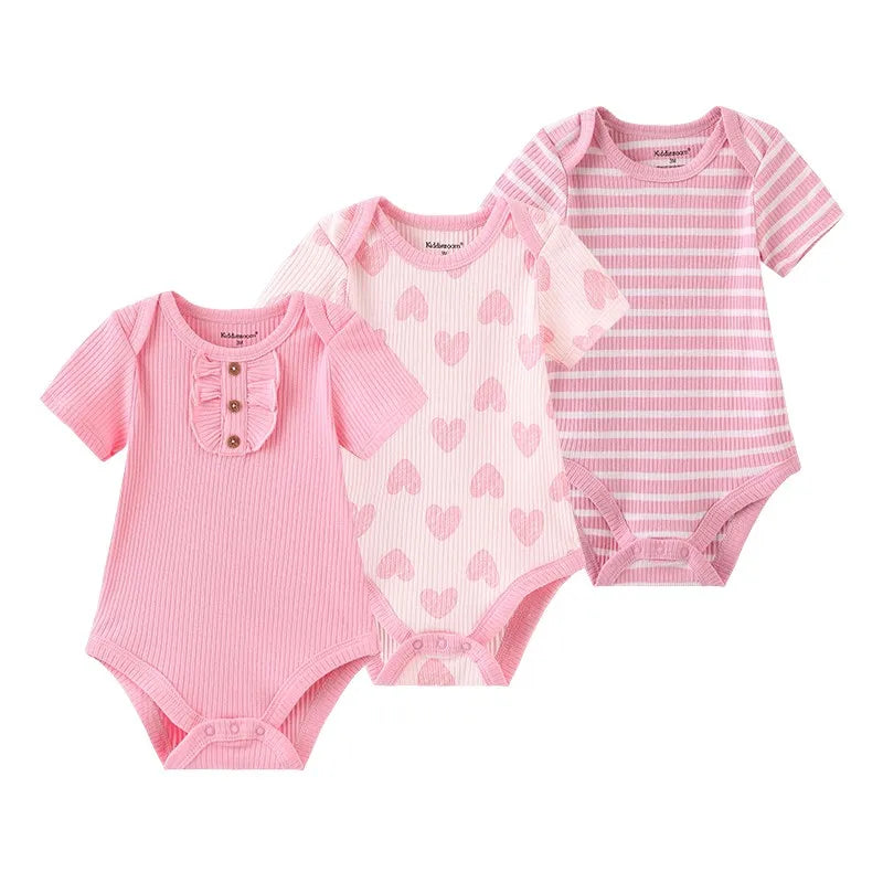 Kiddiezoom 3 PCS Moda Verão Manga Curta Cartoon Baby Bodysuit Algodão Recém-nascido Menino Menina Roupas