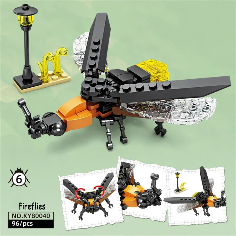 Conjunto de Brinquedos de Blocos de Construção de Insetos Joaninha - Brincadeira Duradoura para Crianças, Ótimos Modelos Colecionáveis Libélula Mantis Mosca Doméstica & Mais