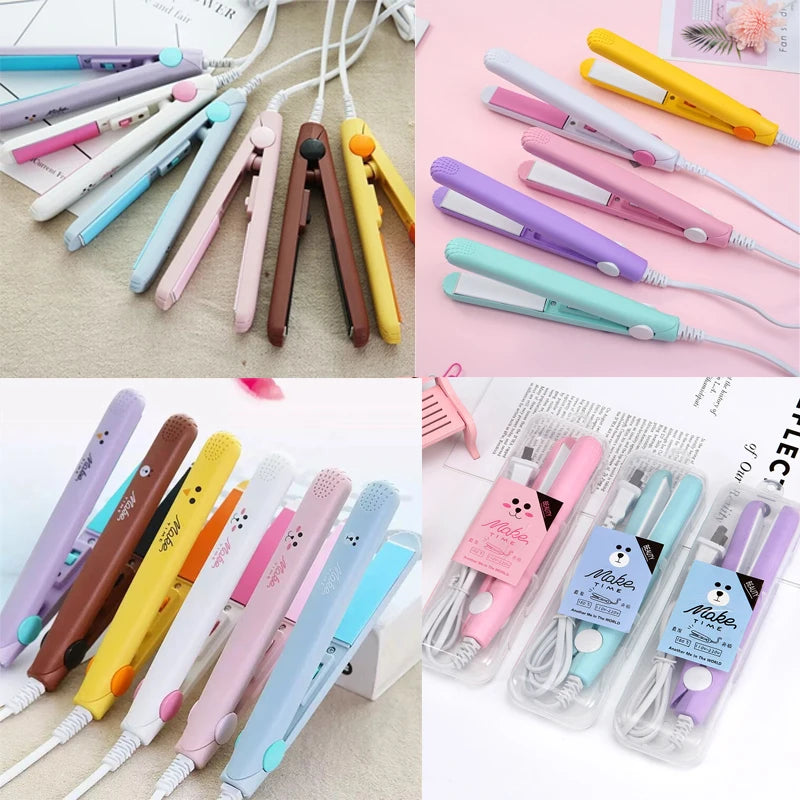 Nova Mini Prancha Alisadora de Cabelo Chapinha Ferro de Cerâmica Modelador de Cachos Para Cabelos Curtos Portátil Curling Dupla Função Cuidados com o Cabelo Para Viagem