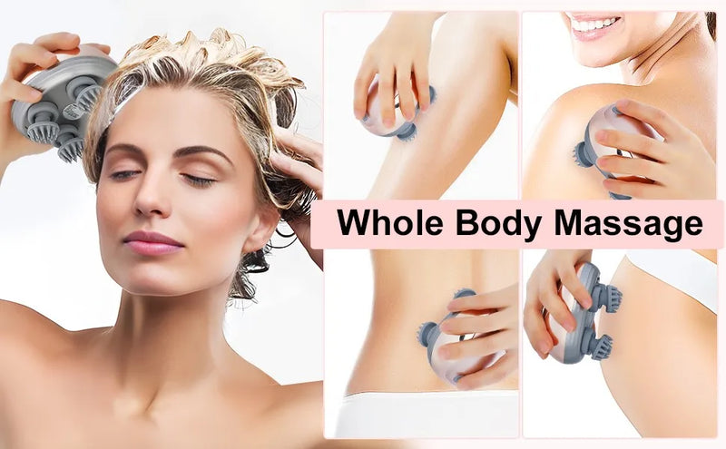Massageador de Couro Cabeludo Elétrico Portátil à Mão, Raspa-Cabeça para Massagem Corporal Completa, Limpeza Profunda e Relaxamento do Estresse.