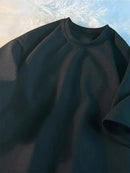 Camiseta Waffle Masculina Nova Gola Redonda Solta Camiseta Feminina Moda Casual Camisetas Verão High Street Oversized Meia Manga Camisetas Top