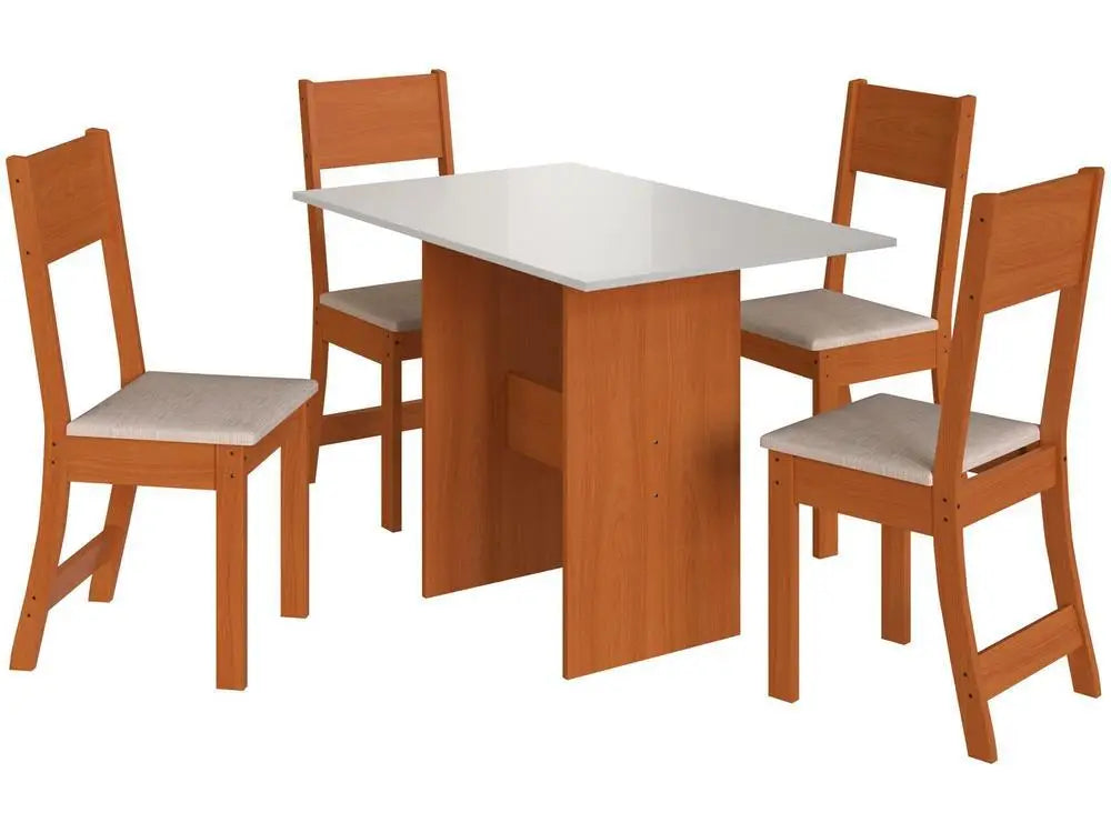 Mesa de Jantar 4 Cadeiras Retangular Freijo e Branco Off White Indekes Luiza