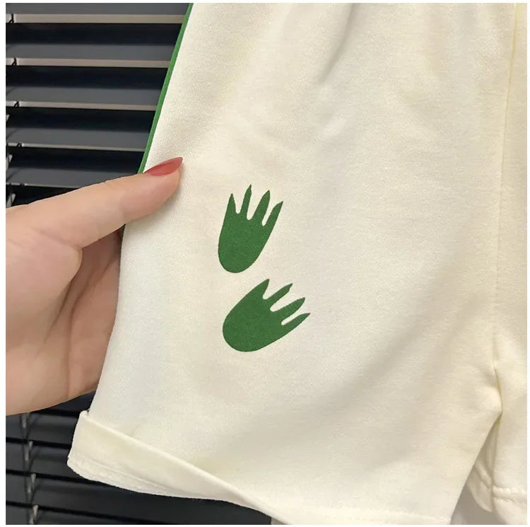 2024 Novo Terno de Manga Curta para Crianças Listrado Meninas Meninos Conjunto Tops de Verão + Roupas de Bebê Curtas para Uso Infantil