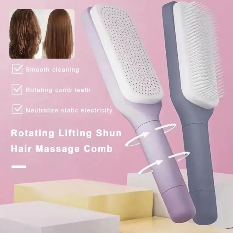 Pente Antiestático para Massagem do Couro Cabeludo com Cabo Longo e Retrátil, Ferramenta de Cabeleireiro para Mulheres