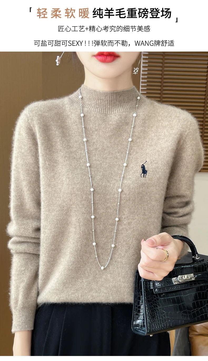 2025 Outono/Inverno Feminino Novo Moletom Com Capuz De Caxemira Elegante Bordado Meio Alto Gola Macia Caxemira Explosiva100% Lã Australiana