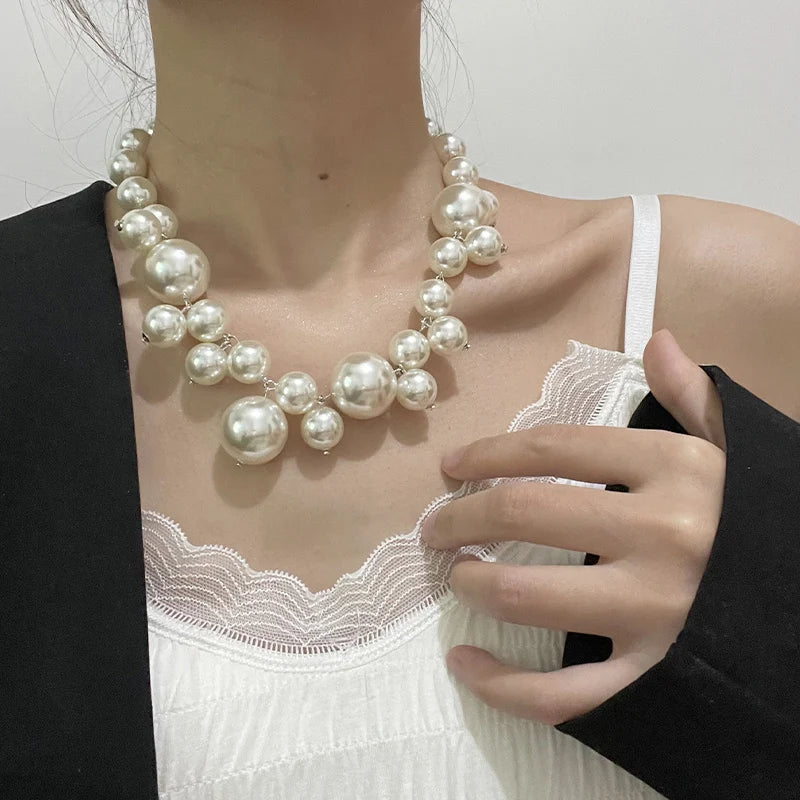 Colar de Pérola Imitada Elegante para Mulheres, Colar Choker com Grandes Pérolas, Colares para Festa, Casamento, Colar de Noiva, Joias, Presentes para Meninas