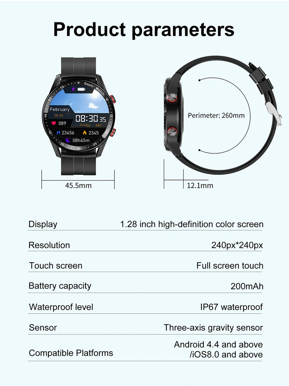 Para Smart Watch da Série Watch GT para Homens e Mulheres, Tela HD, Chamada via Bluetooth, Rastreador GPS, Monitor de Frequência Cardíaca, IP68 à Prova d'Água, SmartWatch Novo 2024