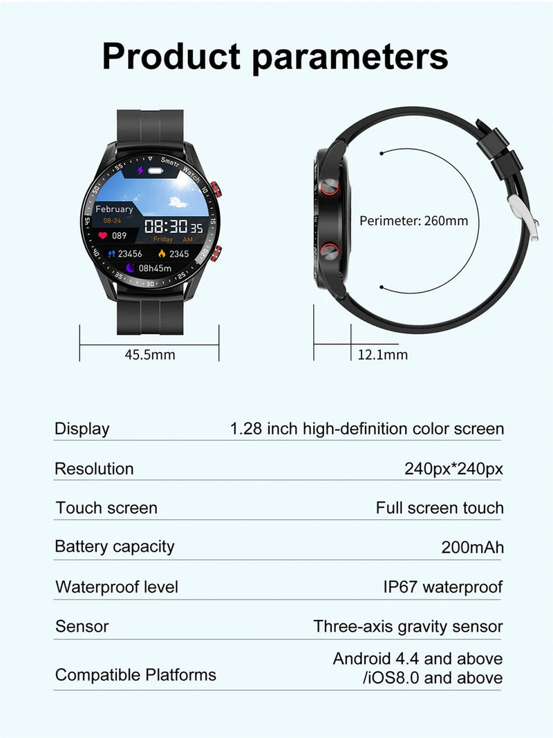 Para Smart Watch da Série Watch GT para Homens e Mulheres, Tela HD, Chamada via Bluetooth, Rastreador GPS, Monitor de Frequência Cardíaca, IP68 à Prova d'Água, SmartWatch Novo 2024