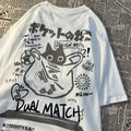 Verão japonês retro bolso gato desenho animado impresso manga curta camiseta masculino feminino casais unissex estilo universitário grande top