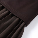 2025 Chic Splicing Brown Meia Manga Maxi Vestido Feminino Casual Plissado A Linha Slim Vestidos Femininos Escritório Comutar Vestes de Rua