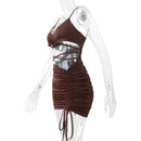 Sexy Spaghetti Strap String Cross Bodycon Dress para Mulheres Sólido Backless Cut-out Night Club Vestido Verão Sem Mangas Mini Vestido