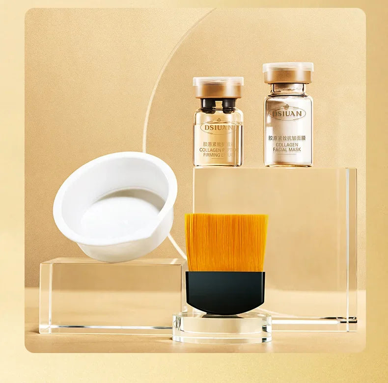 1 Caixa de Máscara em Pó Liofilizado de Peptídeo de Colágeno Set Levanta e Firme o Rosto em V Ácido Hialurônico Clareia, Hidrata e Rejuvenesce a Pele