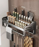 Rack de armazenamento multifuncional Suporte de tábua de corte Utensílios de parede para rack de temperos de cozinha Suporte de colher organizar