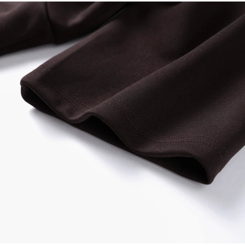 2025 Chic Splicing Brown Meia Manga Maxi Vestido Feminino Casual Plissado A Linha Slim Vestidos Femininos Escritório Comutar Vestes de Rua