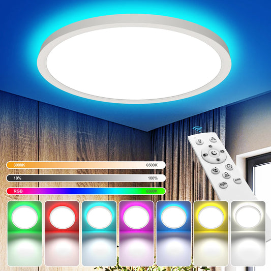 Luz de teto LED 220V regulável com controle remoto 24W 2700LM RGB 3000K-6500K Lâmpada redonda de teto para sala de estar Quarto