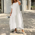 Mulheres Decote Em V Manga Curta Solta Vestido De Linho De Algodão Moda Verão Feminino Oversized S-5XL Longo Maxi Vestido JYFS-3029