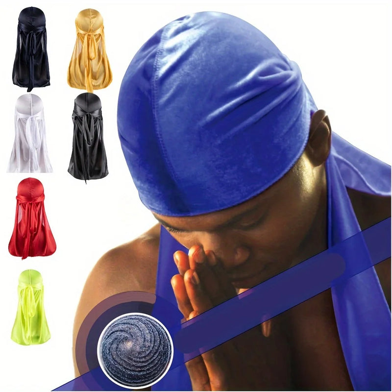 Boné de Seda Durag para Homens Bandana Silky DuRag Doo Rag Long Tail Waves Cap