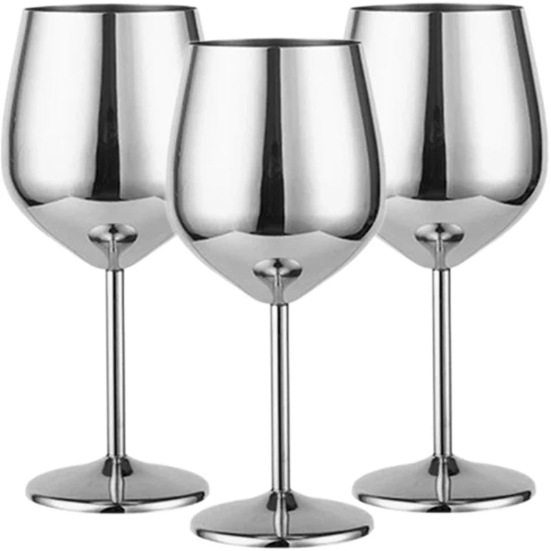os copos de vinho altos de aço inoxidável 3PCS, projeto moderno elegante, 18oz, podem ser usados para o presente do dia do Valentim e o uso home