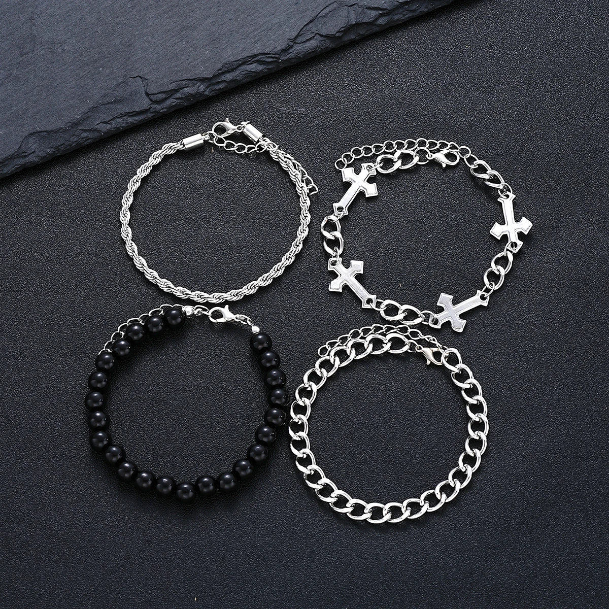 Conjunto de 4 Pcs Pulseira de Aço Inoxidável Para Homens Mulheres Punk Moda Cross Beads Pulseiras de Corrente Simples Hip Hop Unissex Jóias Presente Novo