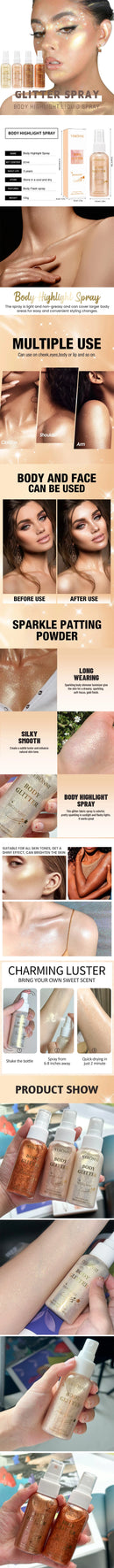 Óleo iluminador corporal líquido com brilho maquiagem 4 Cores Spray de Glitter Óleo Loção brilho cosméticos Spray de Glitter Corporal Óleo Loção