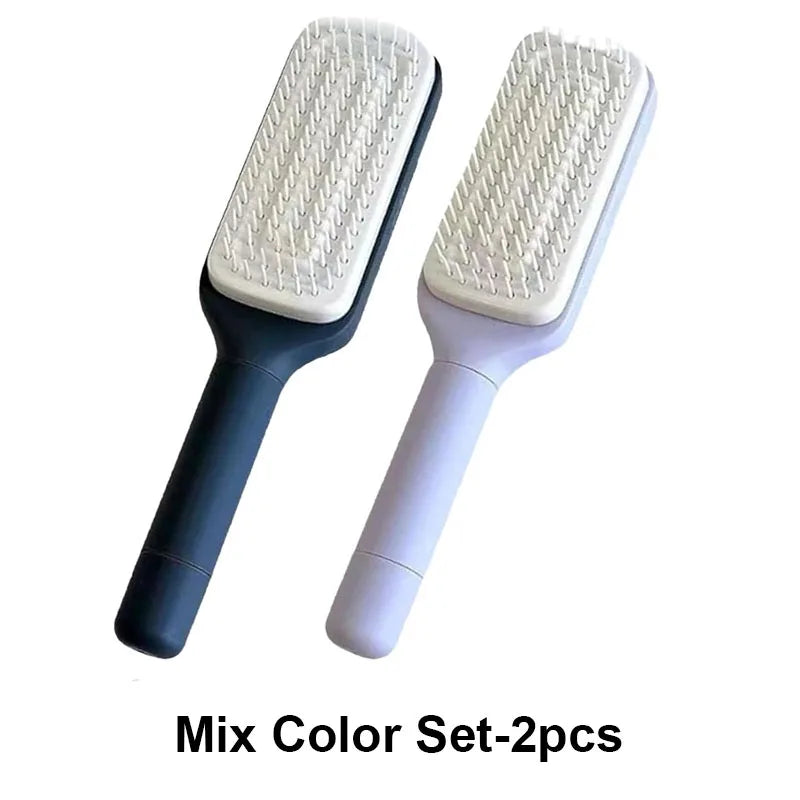 Escova de Cabelo Autolimpeza Escova de Cerdas Retráteis Escova de Cabelo Antiestática Massageador de Couro Cabeludo Pente com Botão para Queda de Cabelo Pente para Remoção de Cabelo com Bolsa de Ar