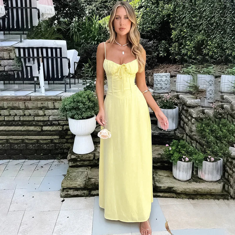 Townlike Elegante Maxi Cintura Longa Envoltório Linha A Vestido Mulheres Alça de Espaguete 2024 Vestido Primavera Verão Sem Encosto Vestidos de Festa Sexy