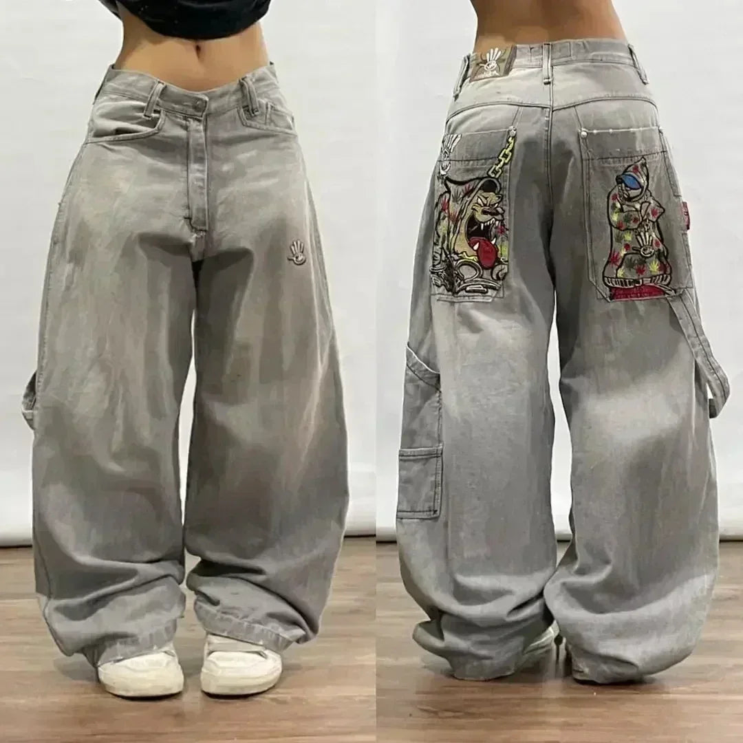 Moda americana 2025 Southpole New Y2k Branco Homens Estampado Jeans Gótico Retro Calças Soltas Calças Largas Casuais de Rua Calça Jeans Casal