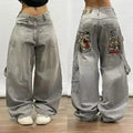 Moda americana 2025 Southpole New Y2k Branco Homens Estampado Jeans Gótico Retro Calças Soltas Calças Largas Casuais de Rua Calça Jeans Casal