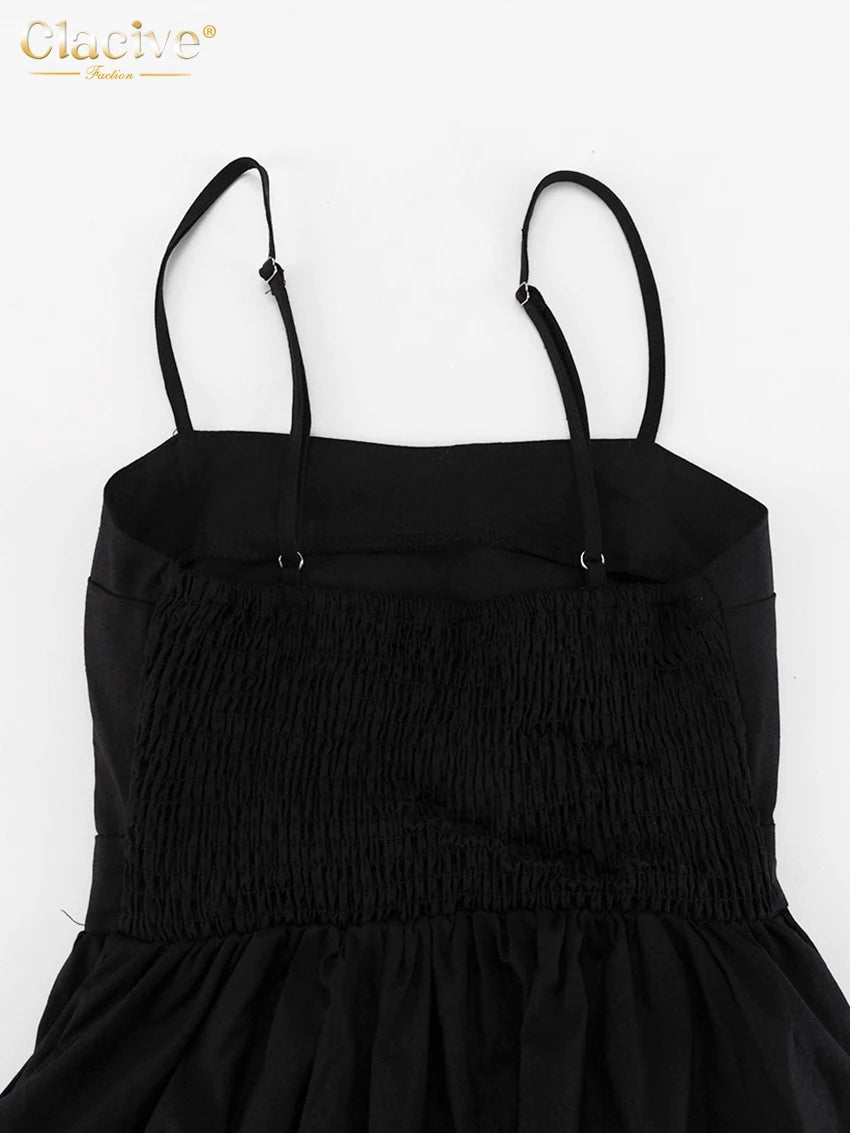 Clacive Sexy Loose Black Cotton Womens Dresses 2024 Summer Strap Sleeveless Ankle Length Dress Elegant Hollow Out Female Dress