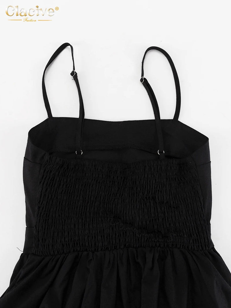 Clacive Sexy Loose Black Cotton Womens Dresses 2024 Summer Strap Sleeveless Ankle Length Dress Elegant Hollow Out Female Dress