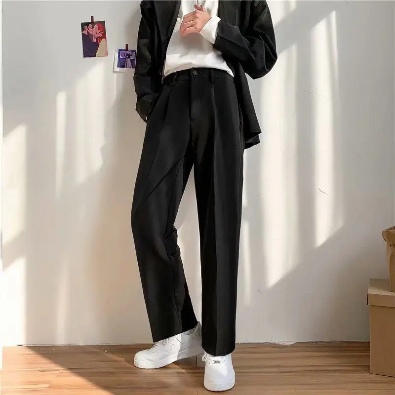 Primavera Outono Moda Cintura Alta Calças Casuais Roupas Masculinas Temperamento Sólido Solto Todos os Bolsos Estilo Coreano Calças Y2K