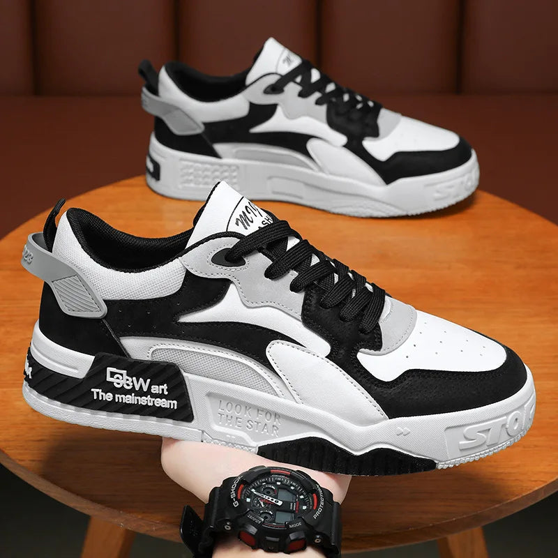 Novos Tênis Masculinos de Outono Sapatos de Plataforma Confortáveis Masculinos 2023 Tendência Lace-up Sapatos Vulcanizados Branco Tênis Casuais Tênis
